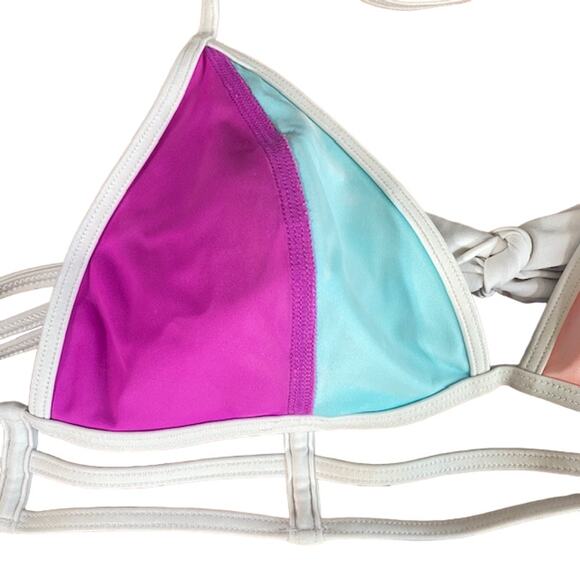 Victoria's Secret Multicolor Triangle Colorblock String Bikini Top Women Sz M - Picture 3 of 9